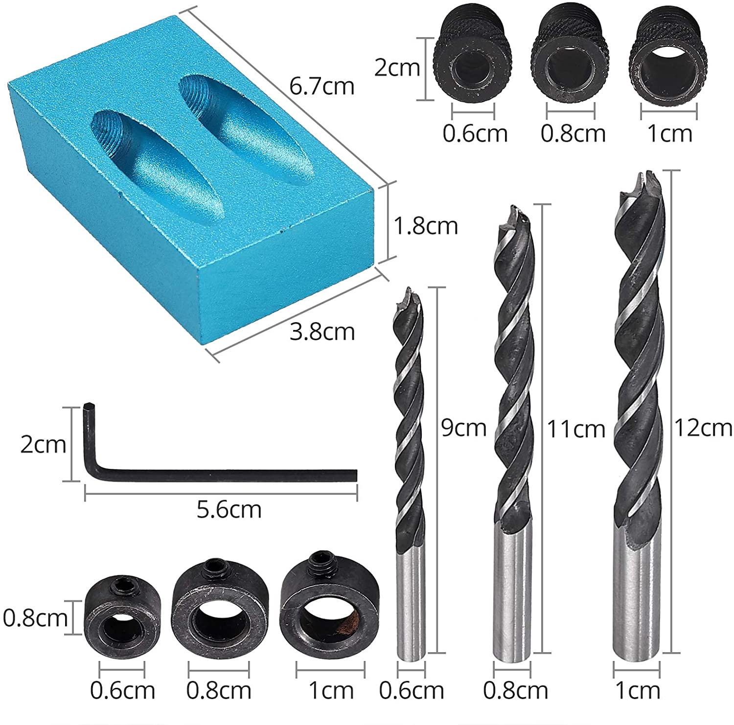 Walmeck 15pcs Pocket Hole Jig Kit 8mm 10mm 15 Degree Angle Drill Guide  Woodwoorking Tool Inclined Hole Jig Hole Puncher Locator Jig Drill Bit